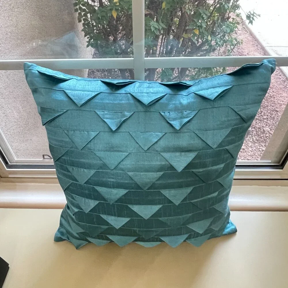 The White Petals Accent Pillow Blue Pleat Square